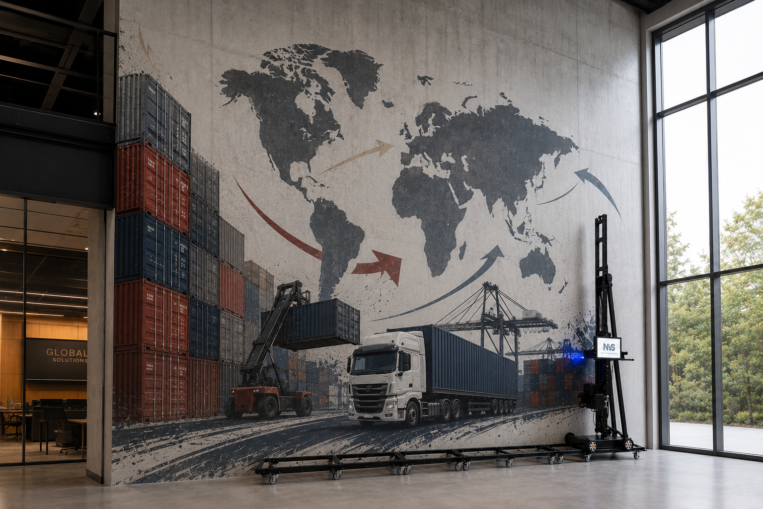 Large-format warehouse and logistics mural concept